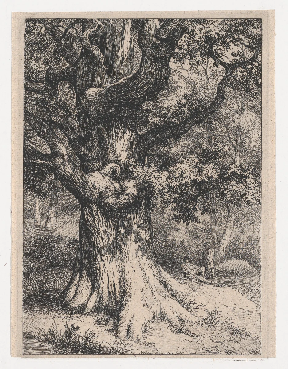 The Charlemagne, Oak Tree with an Eagle's Nest by Eugène Bléry, print, 1845