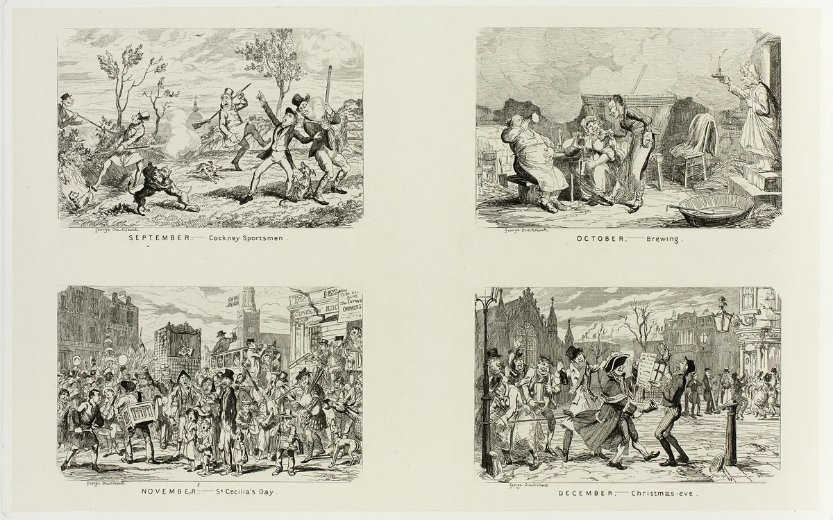 September – Cockney Sportsmen from George Cruikshank's Steel Etchings to The Comic Almanacks: 1835-1853 (top left) by George Cruikshank, print, 1837