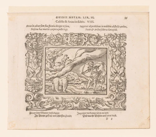 Arcas richt zijn pijl op Callisto by Unknown, print, 1569