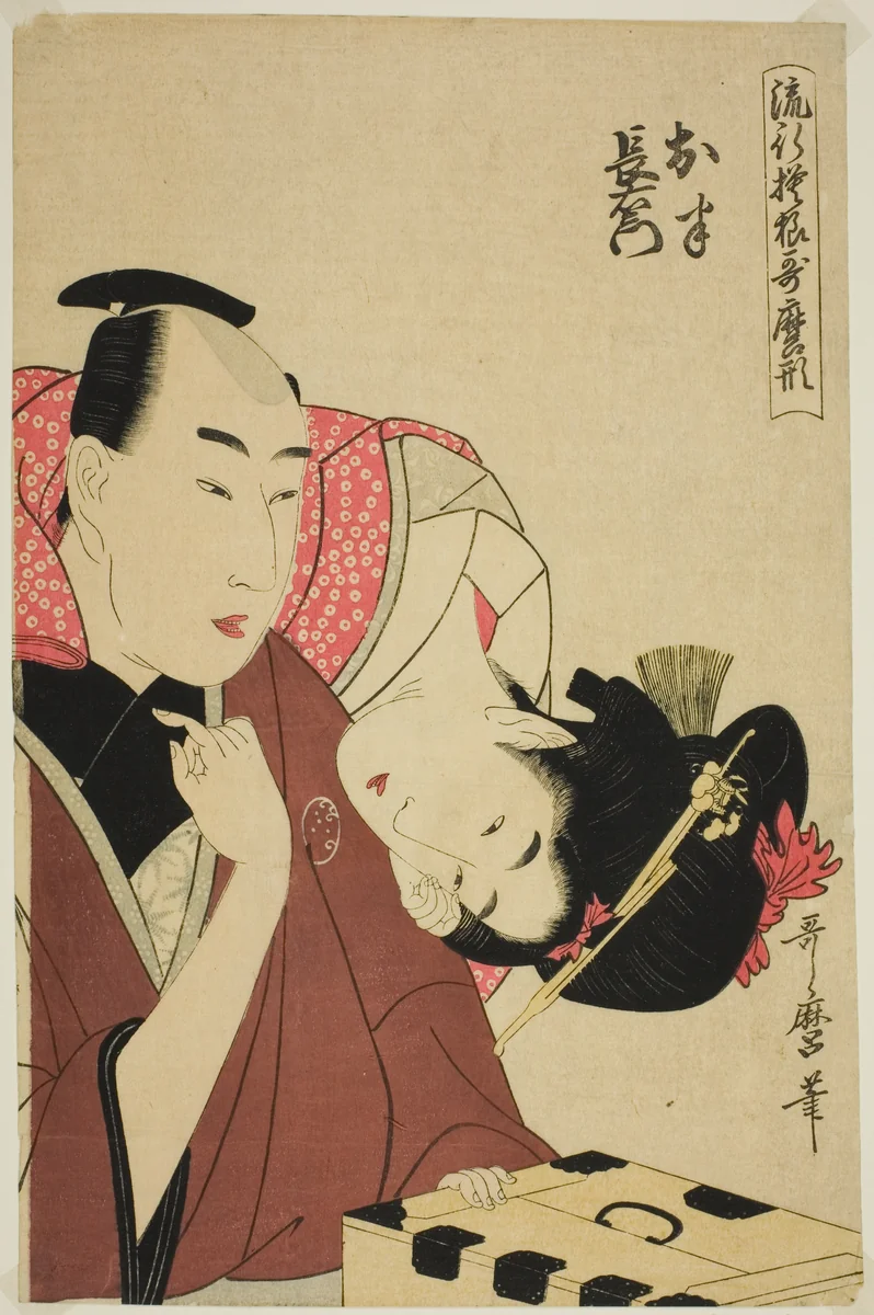 Ohan and Choemon, from the series "Fashonable Patterns in Utamaro Style (Ryuko moyo Utamaro-gata)" by Kitagawa Utamaro (喜多川歌麿), print, 1793-1804