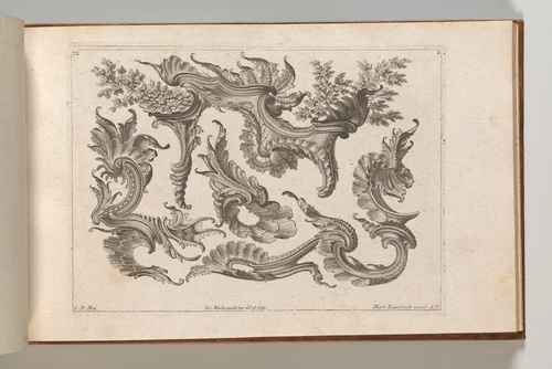 Various Designs for Rocaille Ornaments, Plate 2 from: 'Fortsezung von unterschielichen Auszierungen zu allerleij nüzlich anzuwenden' by Jeremias Wachsmuth, book, 1745-1755