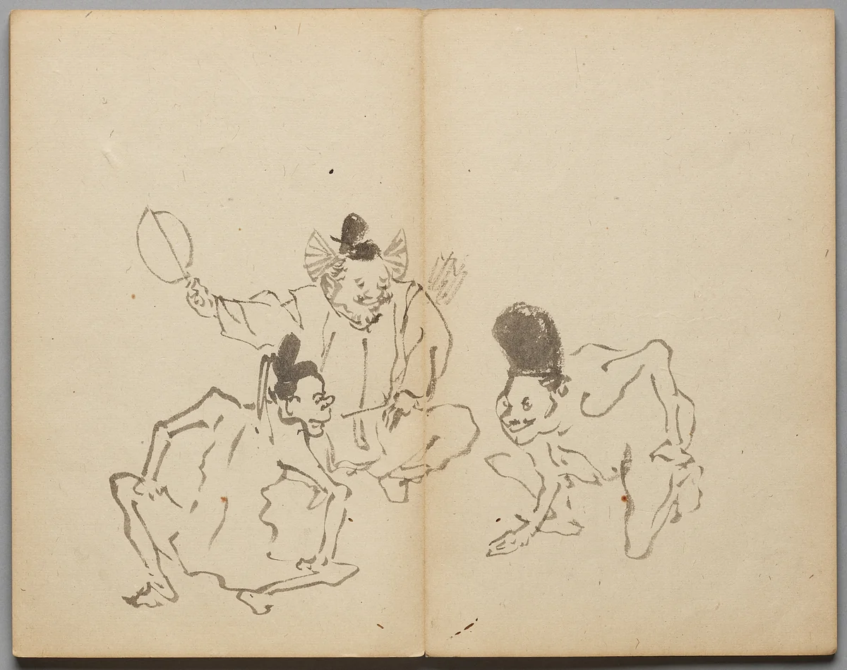 Wrestling Match from Sketch Album by Kawanabe Kyōsai (河鍋暁斎), book, 1855-1889