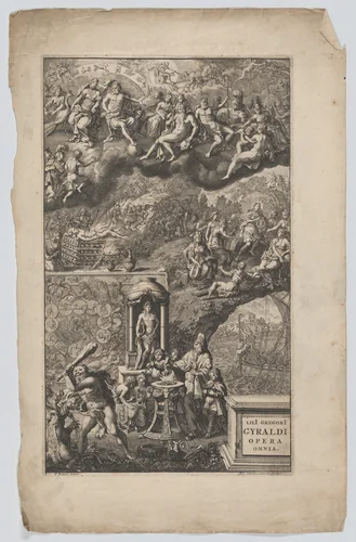 Frontispiece for 'Lili Guegori Gyraldi Opera Omnia' by Jan van den Aveelen, print, 1696