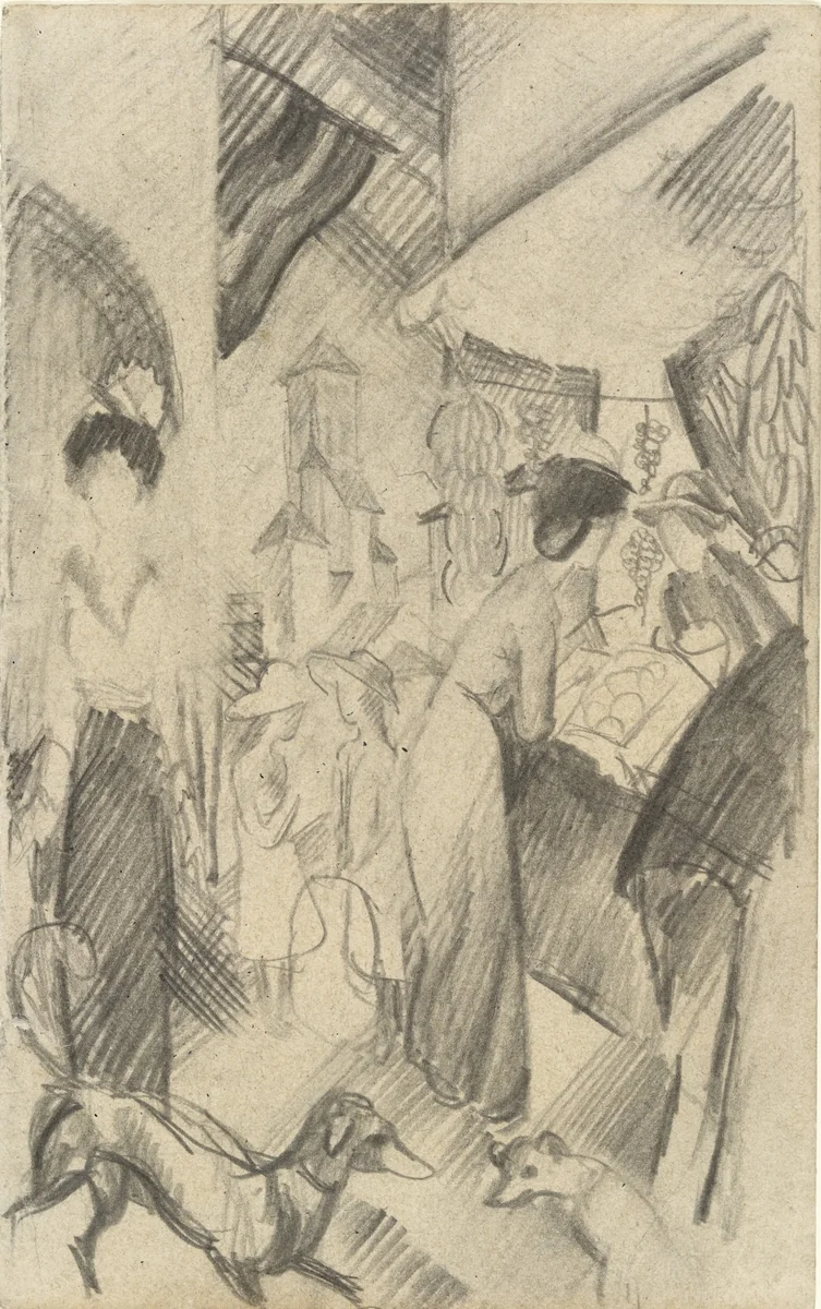 Street Scene with Cathedral (Straßenbild mit Kathedrale) by August Macke, drawing, 1914