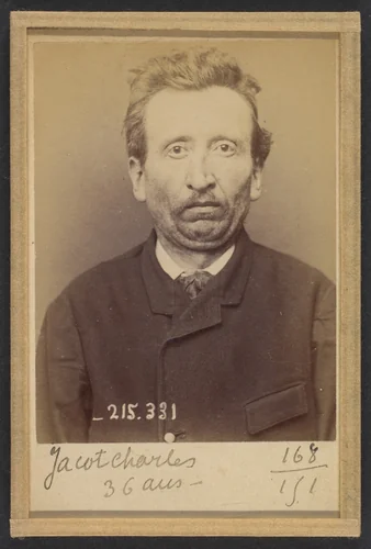 Jacot. Charles, Émile. 36 ans, né à Allenjoie (Doubs). Colporteur Anarchiste. 8/3/94. by Alphonse Bertillon, photograph, 1894