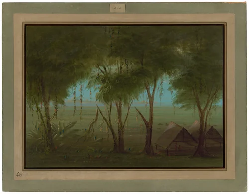 A Connibo Village by George Catlin, painting, 1854-1869