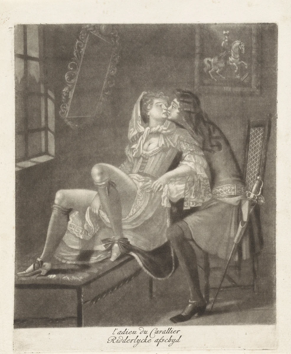 Zoenend paar by anonymous, print, 1650-1750