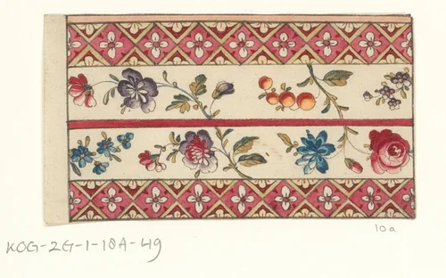 Sierpapier met bloemen en bessen by anonymous, drawing, 1750-1799