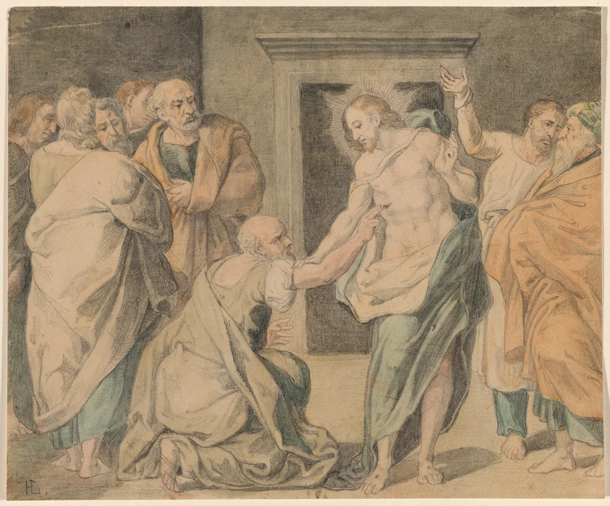 Christ with Doubting Thomas and the Apostles by Henri Lehmann, drawing, 1814-1882