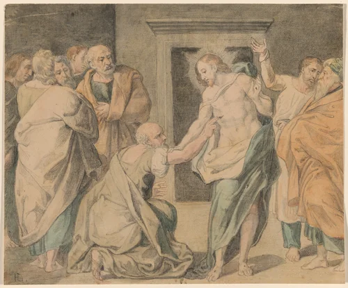 Christ with Doubting Thomas and the Apostles by Henri Lehmann, drawing, 1814-1882
