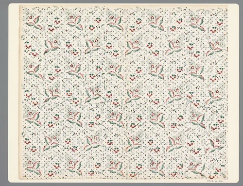 Blad met strooipatroon van bladmotieven met punten en sterretjes by anonymous, print, 1800-1900