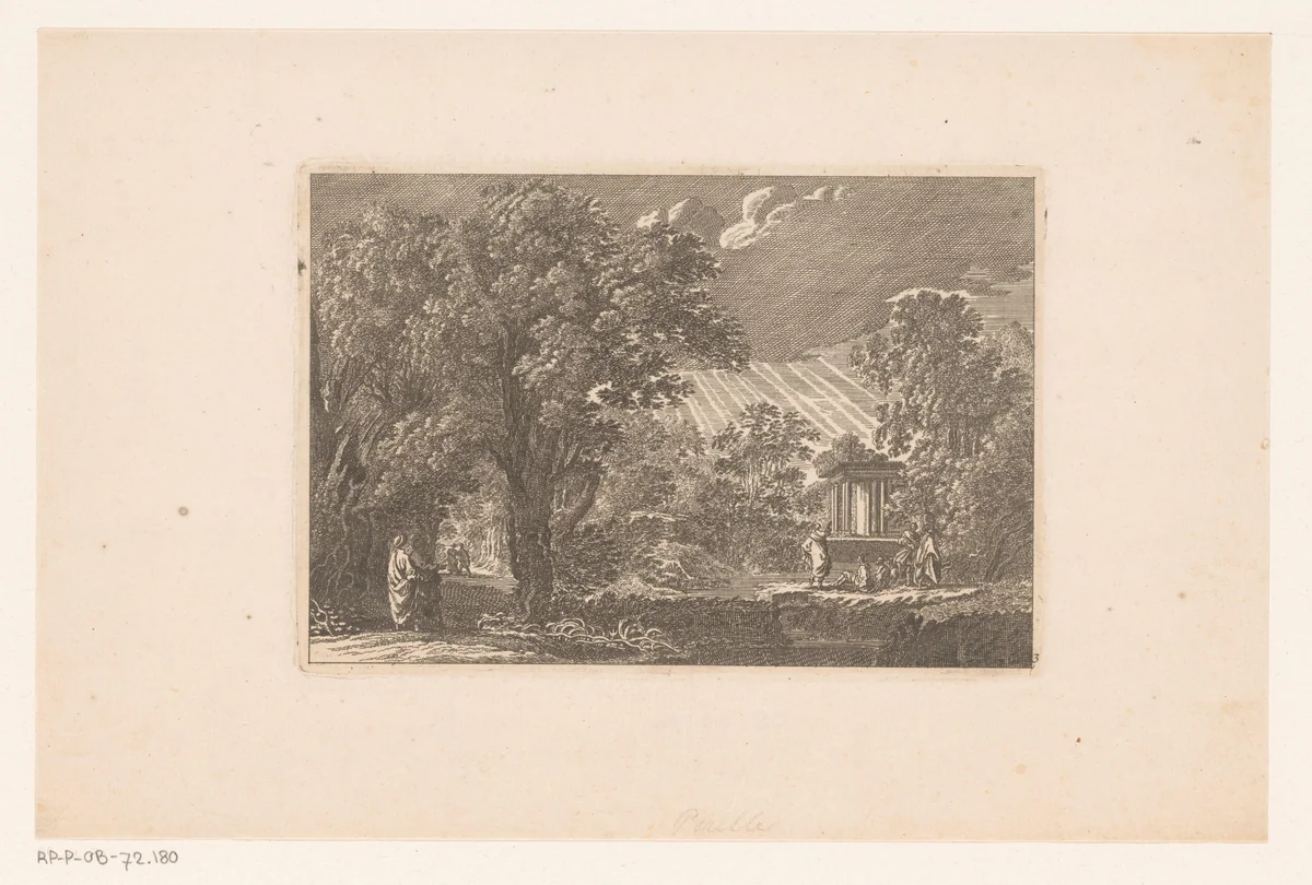 Boslandschap met tempel by Nicolas Perelle, print, 1613-1695