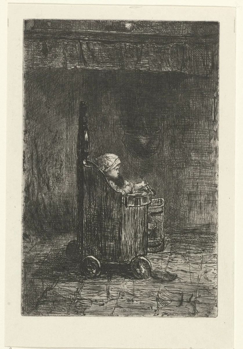 Kind in de kinderstoel by Jozef Israëls, print, 1835-1911