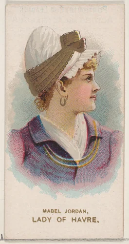 Mabel Jordan Dressed as a Lady of Havre, from the set Actors and Actresses, Second Series (N71) for Duke brand cigarettes by W. Duke, Sons & Co., print, 1888-1890