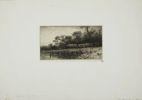 Evening Landscape by Charles-Émile Jacque, print, 1850