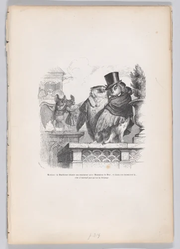 The Duchess is singing a nocturne with the Duke..., from "Scenes from the Private and Public Life of Animals" by J. J. Grandville, print, 1832-1852