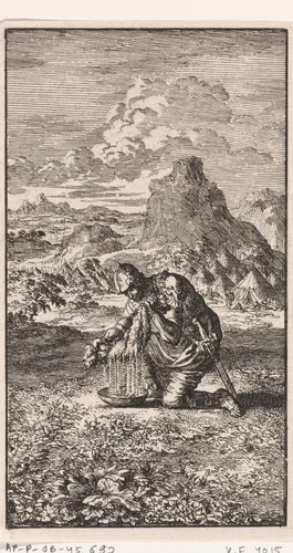 Gideon en de natte schaapsvacht by Jan Luyken, print, 1712