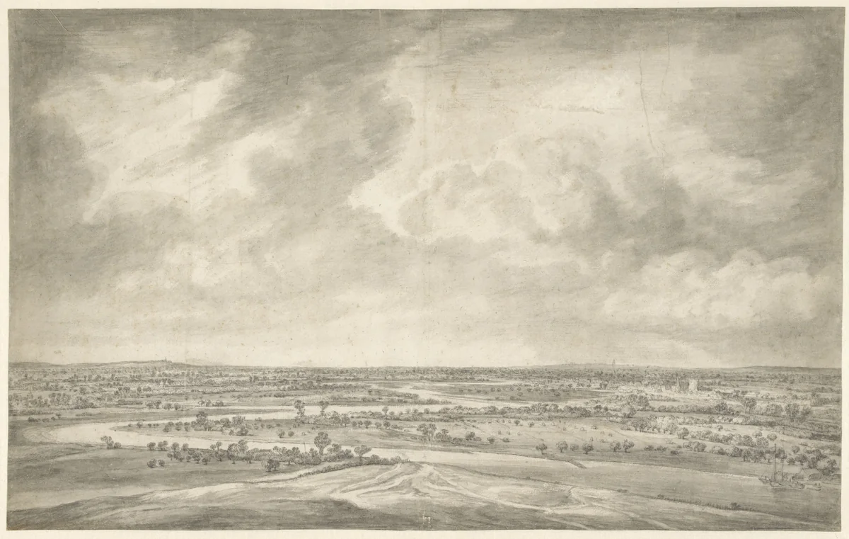 Panorama of the Lower Rhine, Looking East from the Heimenberg, near Rhenen by Daniël Schellinks, drawing, 1675-1690