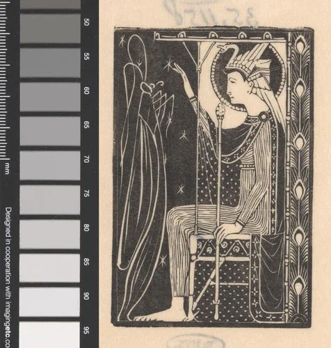 Figuur op troon en sprinkhaan by Mathieu Lauweriks, print, 1895