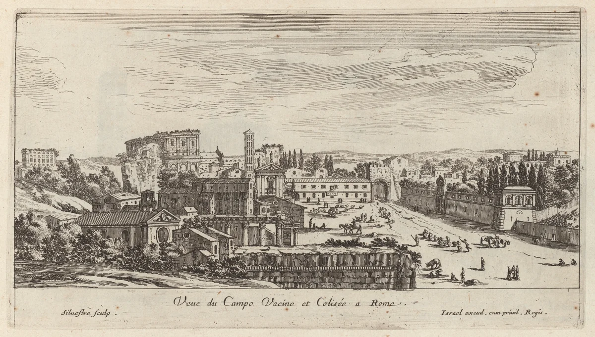 Veue du Campo Vacine et Colisée a Rome by Israël Silvestre, print, 1640-1660