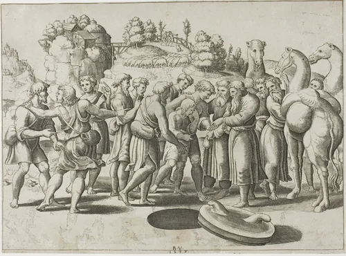 Joseph Sold by his Brothers by Raffaello Sanzio, print, 1533
