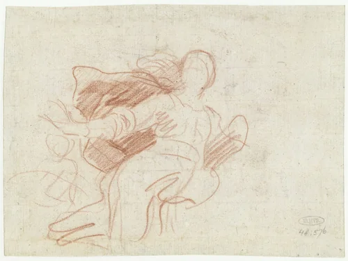 Studie voor een zwevende vrouwenfiguur met een wijde mantel by Guglielmo Cortese, drawing, 1664-1666