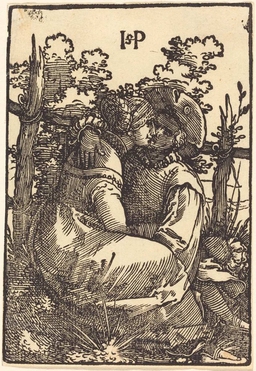 Two Lover Seated in Front of a Fence by Sebald Beham, print, 1522