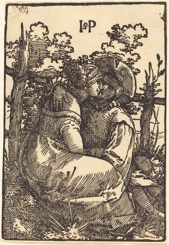 Two Lover Seated in Front of a Fence by Sebald Beham, print, 1522