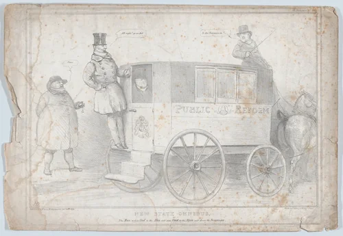 New State Omnibus, or, The Man wot is Cad to the Man wot was Cad to the Man wot drove the Sovereign by John Doyle, print, 1834