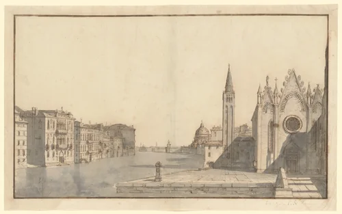 The Grand Canal from the Carità to the Dogana da Mar by Bernardo Bellotto, drawing, 1733-1740