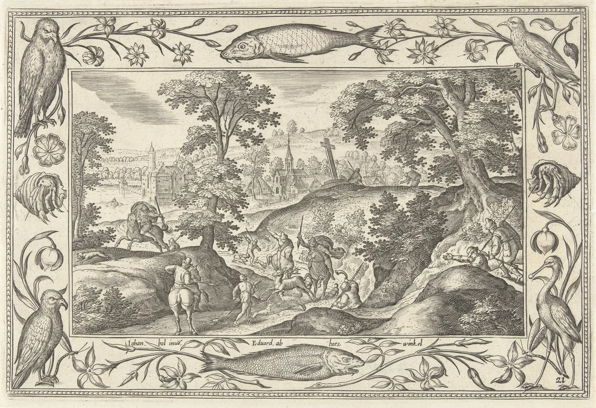 Hertenjacht by Unknown, print, 1582-1586