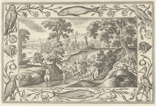Hertenjacht by Unknown, print, 1582-1586