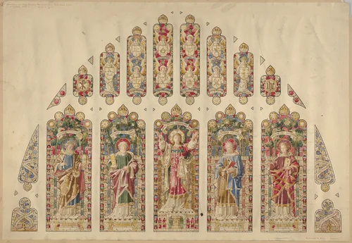 Design for a Multi-paned Stained-glass Window, Church of the Divine Paternity, New York by Clayton and Bell, drawing, 1893-1903