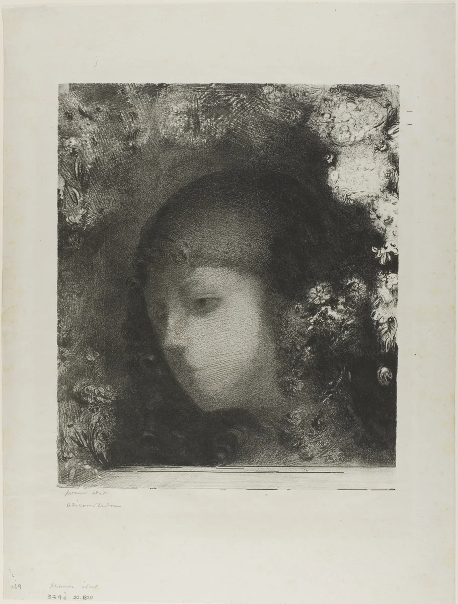 Child's Head With Flowers by Odilon Redon, print, 1897