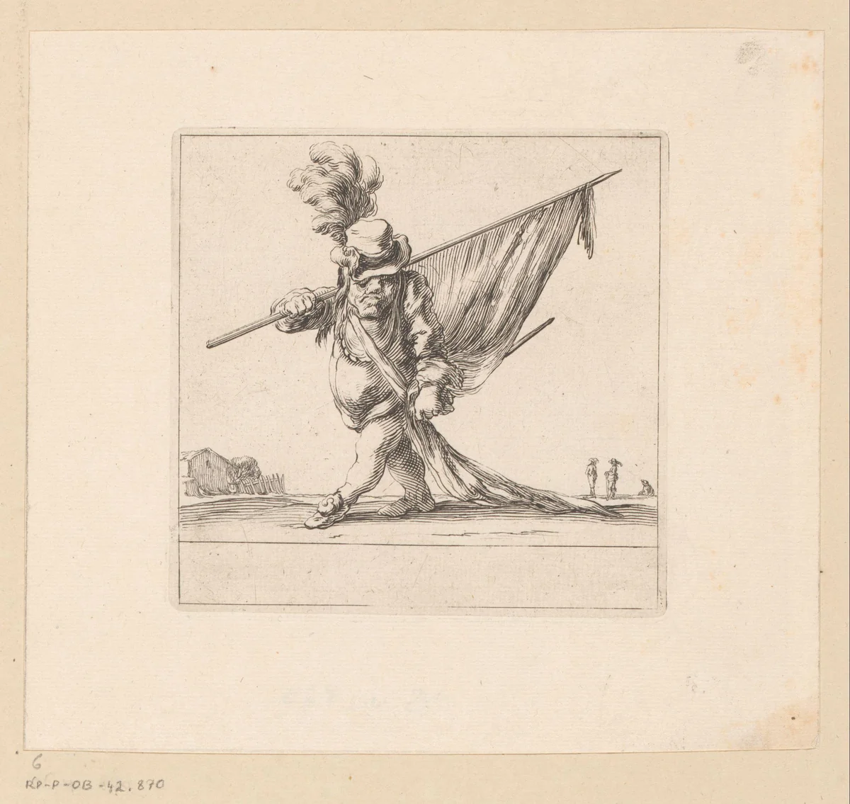 Karikatuur van een vaandeldragende man by François Collignon, print, 1620-1687