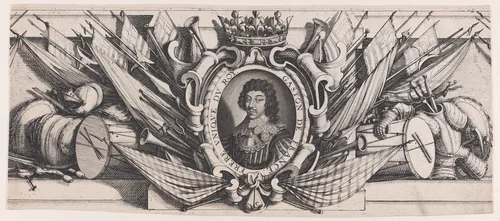 Border at Bottom Center: Portrait of Gaston of France in an Ornamental Border, from "Siège de La Rochelle" (The Seige of La Rochelle) by Abraham Bosse, print, 1628-1631