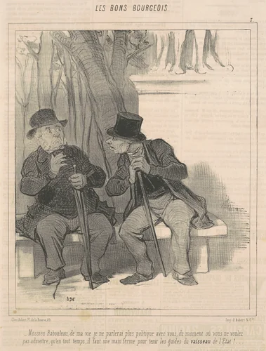 Mossieu Rabourdeau ... je ne parlerai plus politique avec vous .. by Honoré Daumier, print, 1846