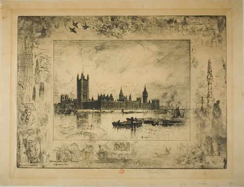 Westminster Palace, London by Félix Hilaire Buhot, print, 1884