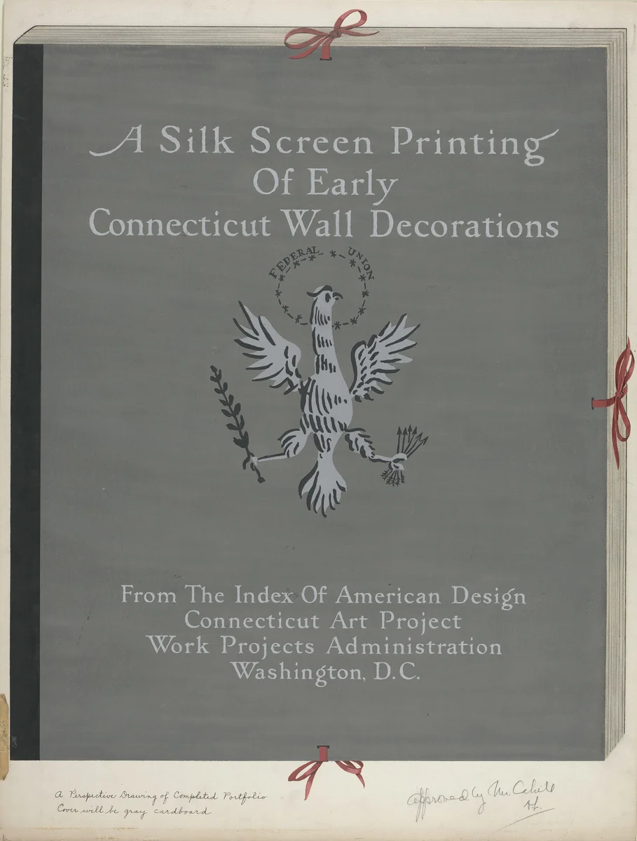 A Silk Screen Printing of Early Connecticut Wall Decorations, Portfolio Cover by Lawrence Flynn, index of american design, 1941