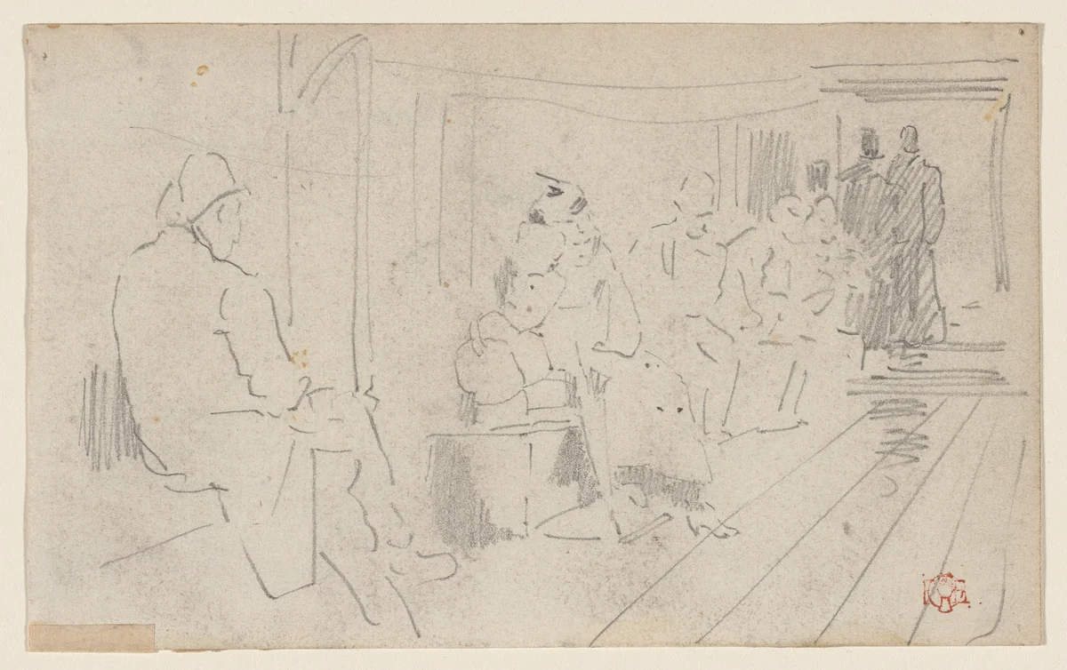 Preliminary Sketch for " The Passage" (La Traversee) by Félix-Hilaire Buhot, drawing, 1874-1884