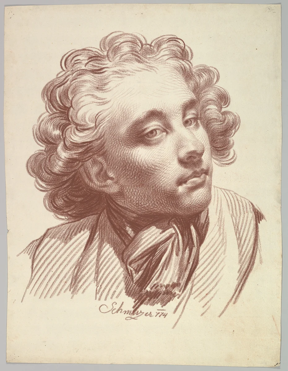 Head of a Young Man Looking Right by Jakob Matthias Schmutzer, drawing, 1774