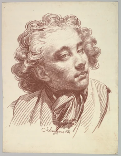 Head of a Young Man Looking Right by Jakob Matthias Schmutzer, drawing, 1774