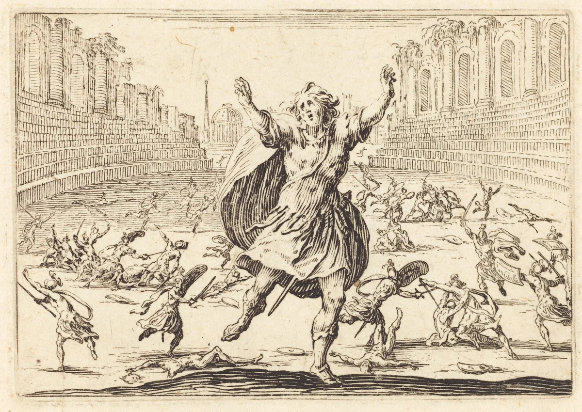 Skirmish in a Roman Circus by Jacques Callot, print, 1622