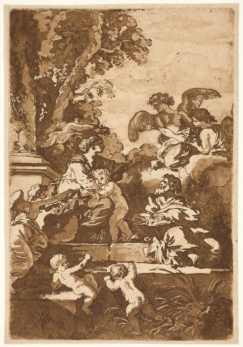 Holy Family with Angels by Jean Jacques Lagrenee, print, 1759-1821