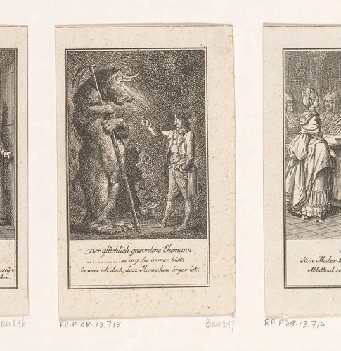 Echtgenoot en de duivel by Daniel Nikolaus Chodowiecki, print, 1775