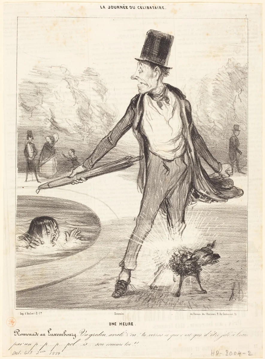 Une heure - Promenade au Luxembourg by Honoré Daumier, print, 1839