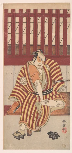 The Second Nakamura Sukegoro as an Otokodate Seated on a Wooden Bench by Katsukawa Shunshô (勝川春章), print, 1761-1781