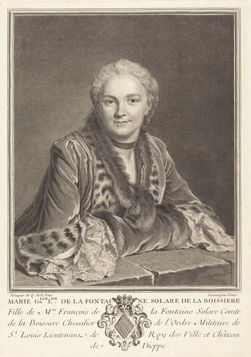 Marie Gallelise de la Fontaine by Louis Petit; Maurice-Quentin de La Tour, print, 1760-1812