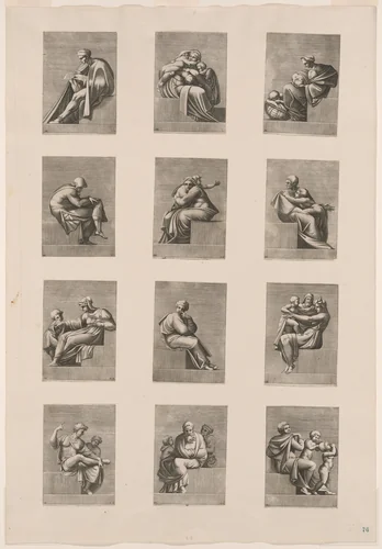Figures from the Ceiling of the Sistine Chapel by Adamo Scultori, print, 1550-1565