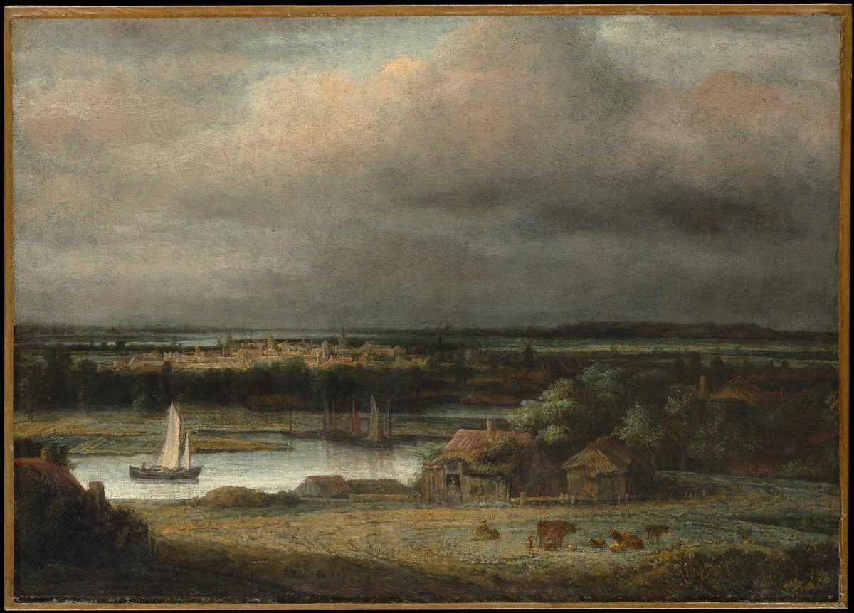 Wide River Landscape by Philips Koninck, painting, 1648-1649